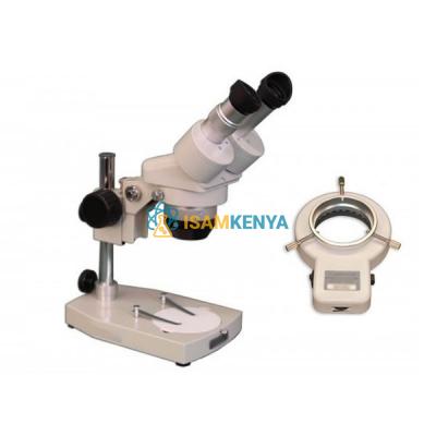 Stereo Microscope on Pole Stand with LED Ring Light